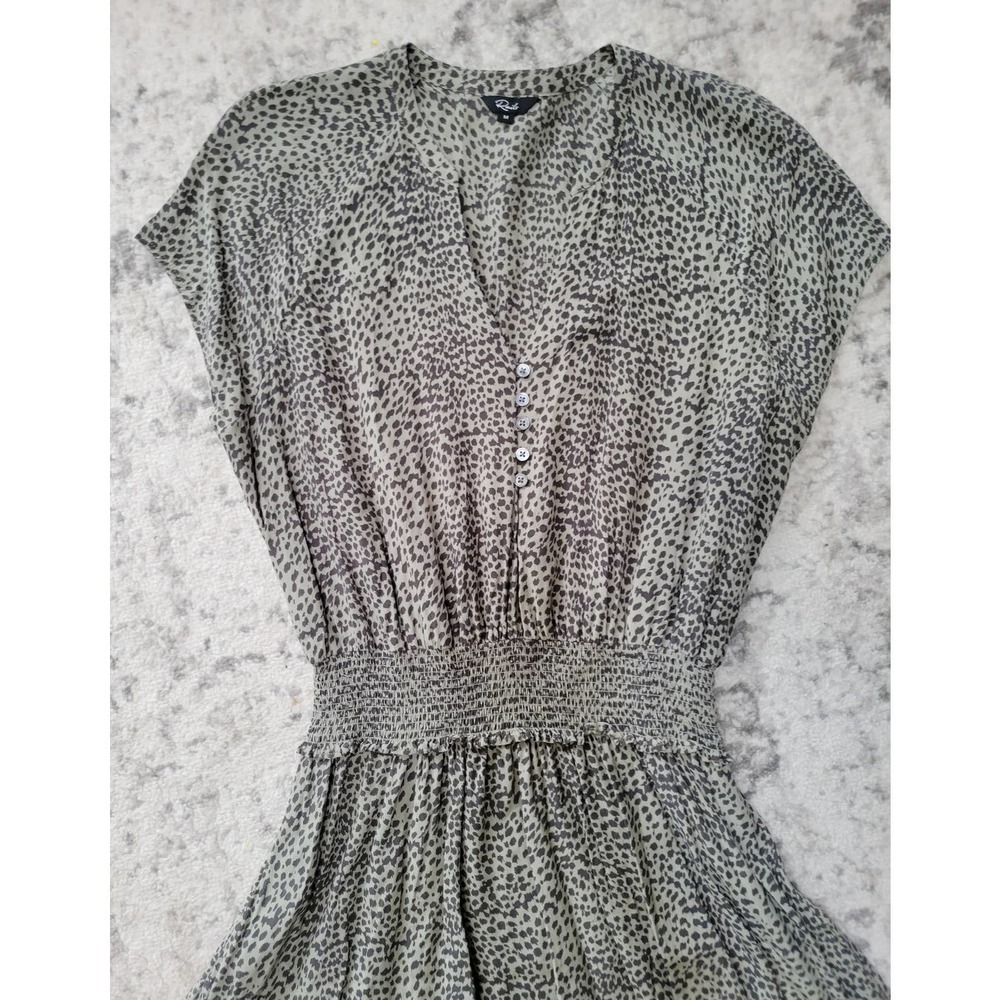 Rails Smocked Button Detail "Karla" Olive Lynx Tu… - image 4